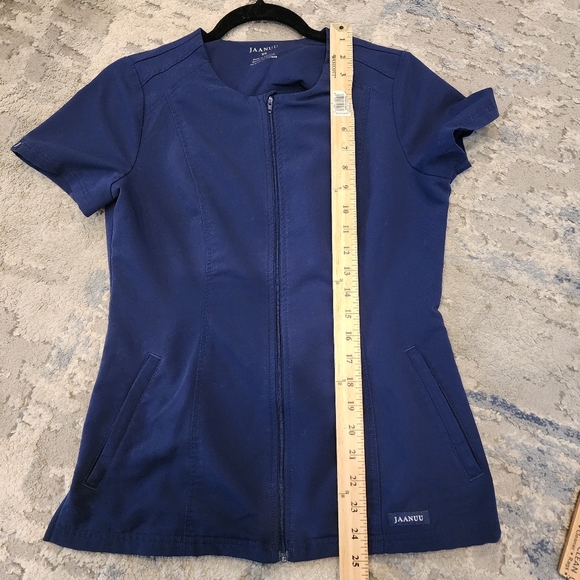 Jaanuu Navy Blue Scrub Set Short Sleeve Zip Top 7-Pocket Cargo Pants Size XS - Picture 10 of 16
